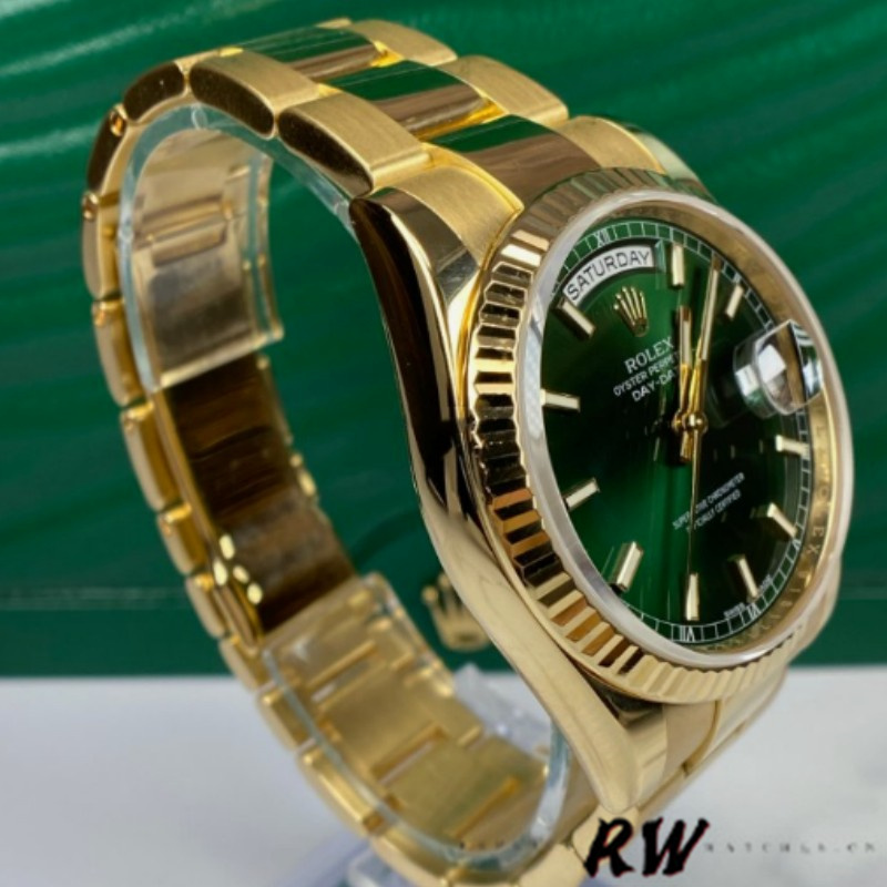 Rolex Day-Date 118238 Yellow Gold Green Dial 36mm Unisex Replica Watch - Replica Factory