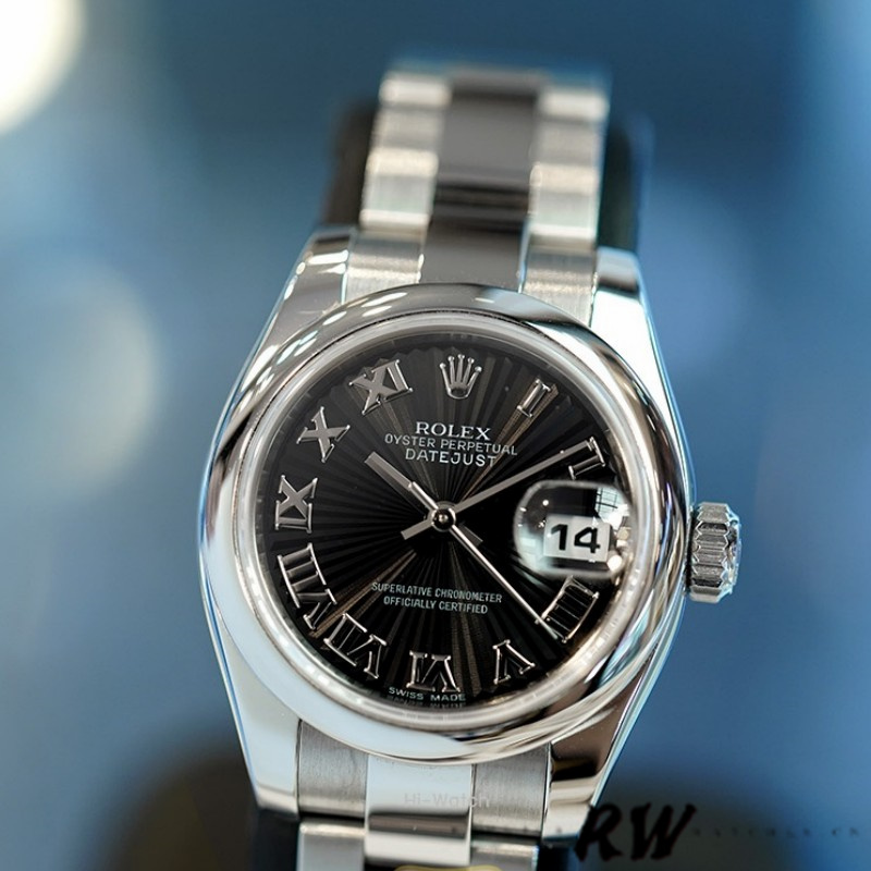 Rolex Datejust 179160 Oyster Bracelet Sunbeam Black Roman Dial 26MM Lady Replica Watch - Replica Factory