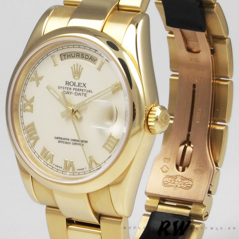 Rolex Day-Date 118208 Roman Numeral Pyramid Ivory Dial 36mm Unisex Replica Watch - Replica Factory