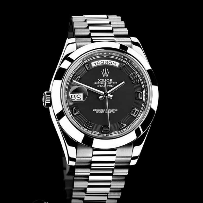 Rolex Day-Date 218206 Concentric Black Dial Platinum 41MM Mens Replica Watch - Replica Factory