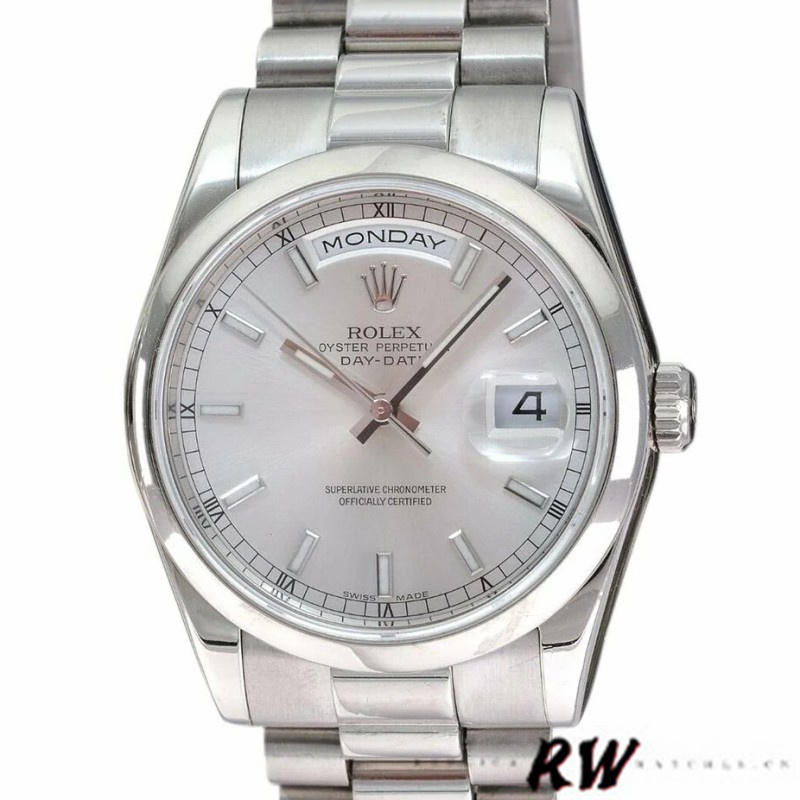 Rolex Day-Date 118209 Silver Dial White Gold 36mm Unisex Replica Watch - Replica Factory