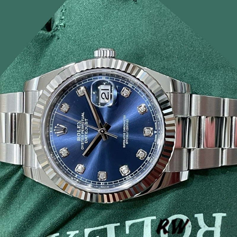 Rolex Datejust 126334 0015 Fluted Bezel Blue Diamond Dial 41MM Mens Replica Watch