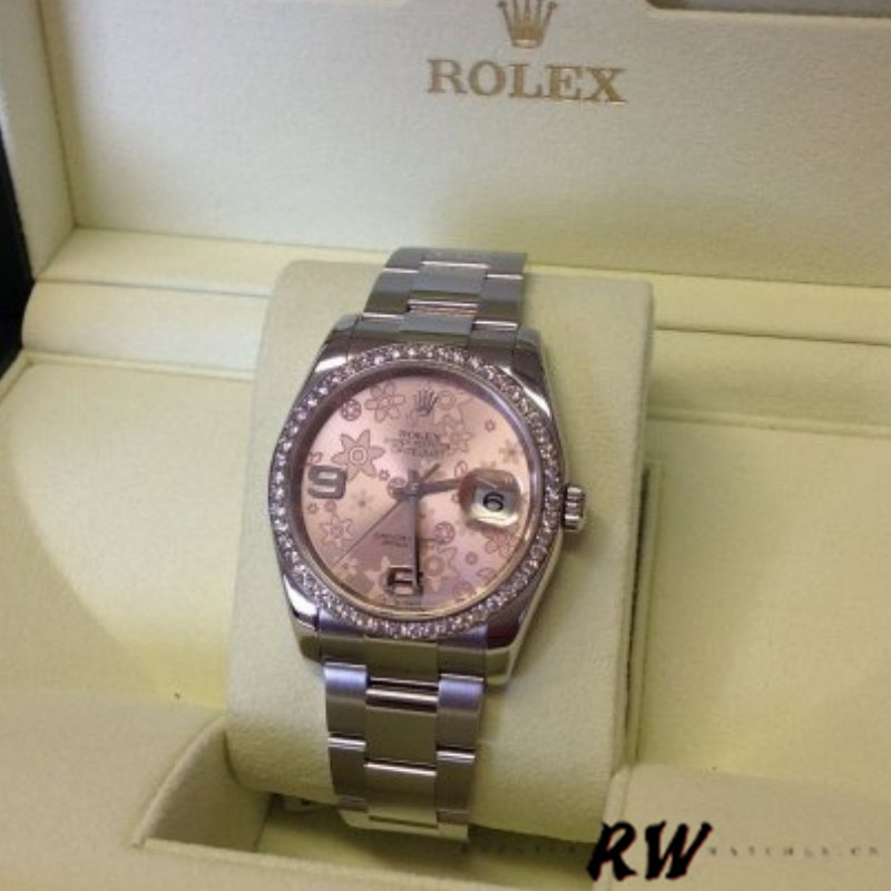 Rolex Datejust 116244 Stainless Steel Pink Floral Dial 36mm Lady Replica Watch - Replica Factory