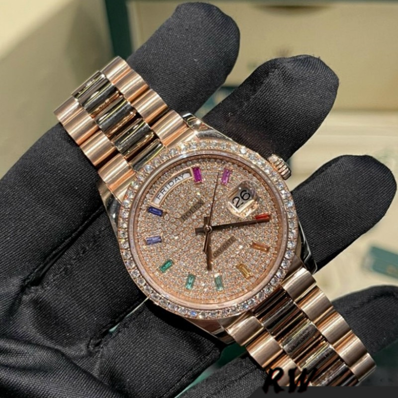 Rolex Day-Date 128345RBR Diamond Paved Dial Everose Gold 36MM Unisex Replica Watch