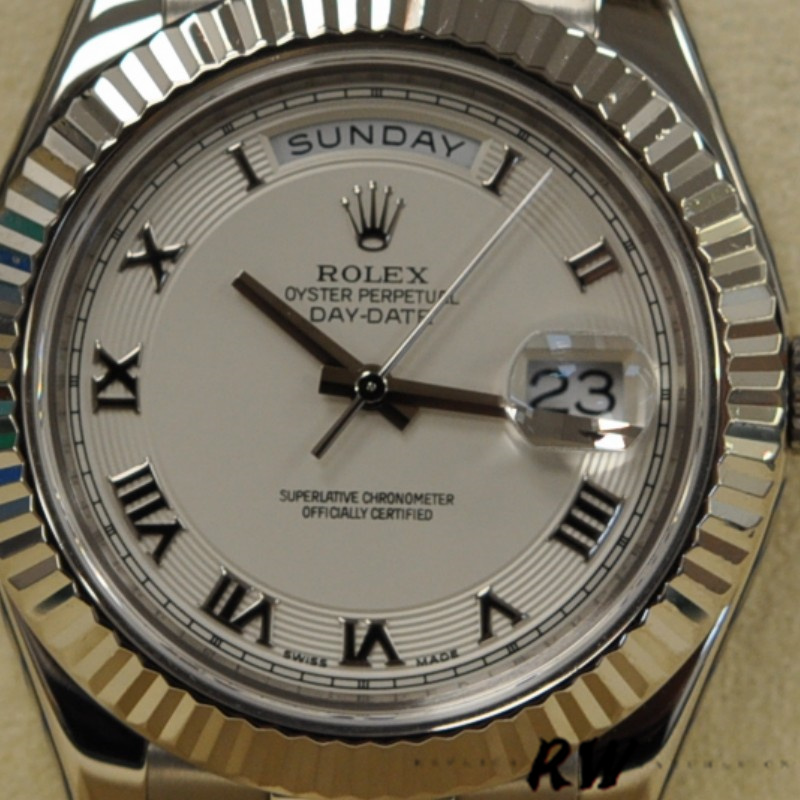 Rolex Day-Date 218239 Ivory Roman Numerals Dial White Gold 41MM Mens Replica Watch - Replica Factory