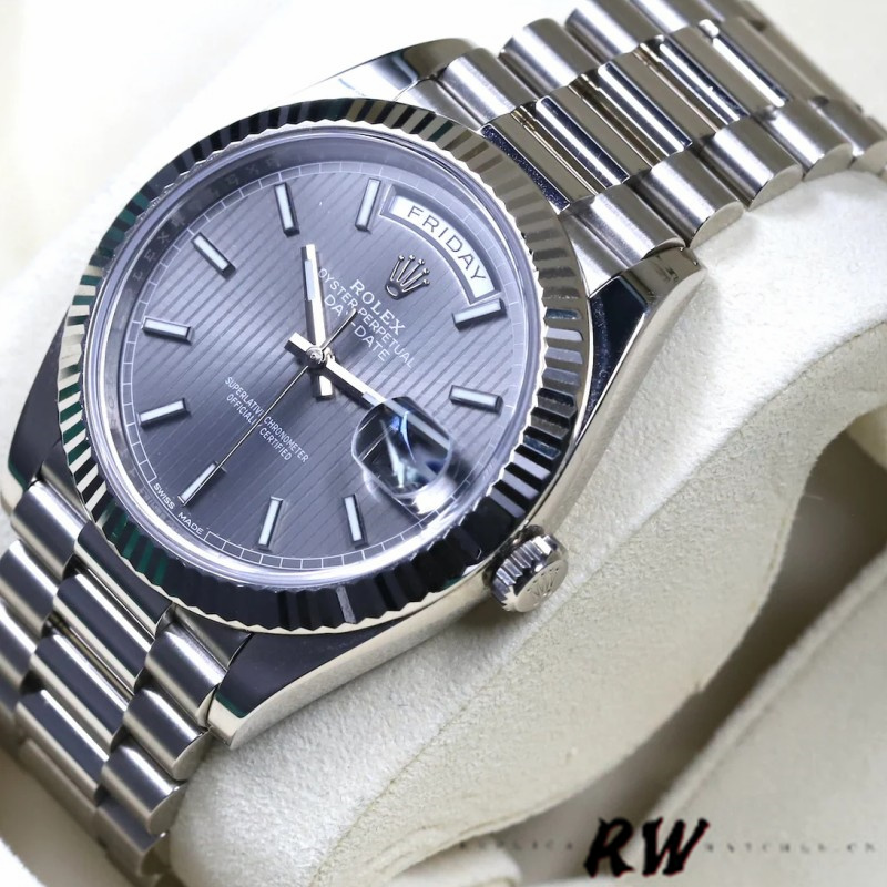 Rolex Day-Date 228239 Dark Rhodium Grey Dial Fluted Bezel 40mm Mens Replica Watch - Replica Factory