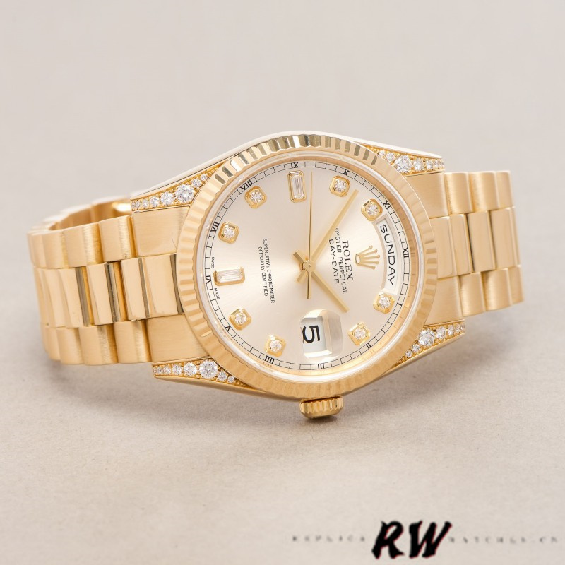 Rolex Day-Date 118338 Yellow gold Silver dial 36mm Unisex Replica Watch - Replica Factory