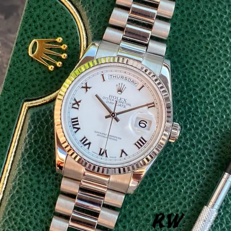Rolex Day-Date 118239 Roman Numeral White Dial 36mm Unisex Replica Watch - Replica Factory