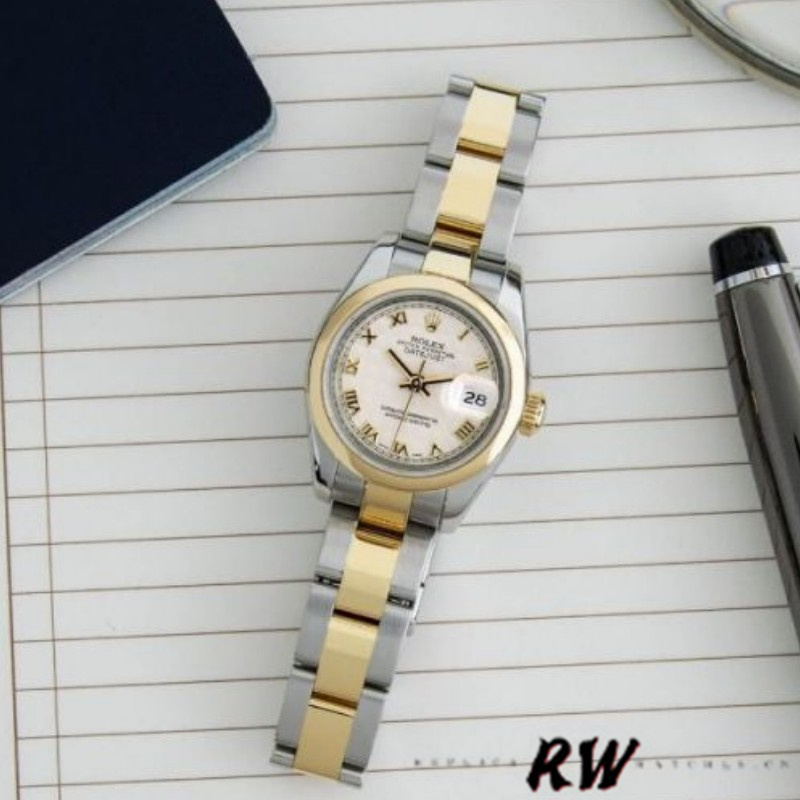 Rolex Datejust 179163 Smooth Bezel Pyramid Ivory Dial 26MM Lady Replica Watch - Replica Factory
