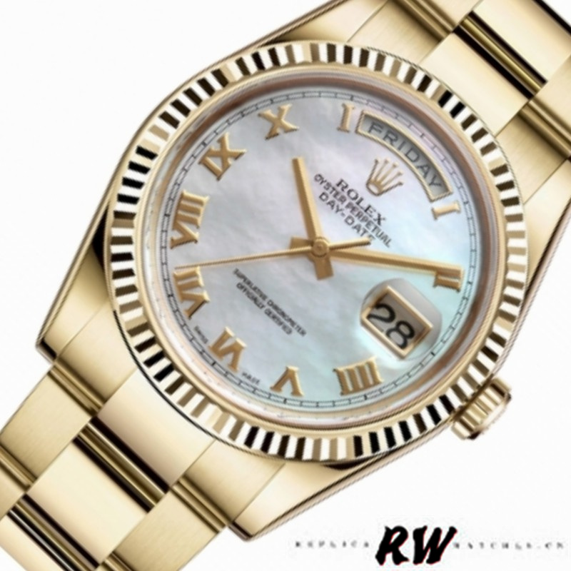 Rolex Day-Date 118238 White MOP Roman Dial 36mm Unisex Replica Watch - Replica Factory