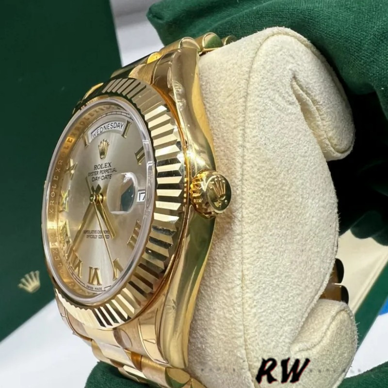 Rolex Day-Date 218238 Silver Roman Numeral Dial Yellow Gold 41MM Mens Replica Watch - Replica Factory