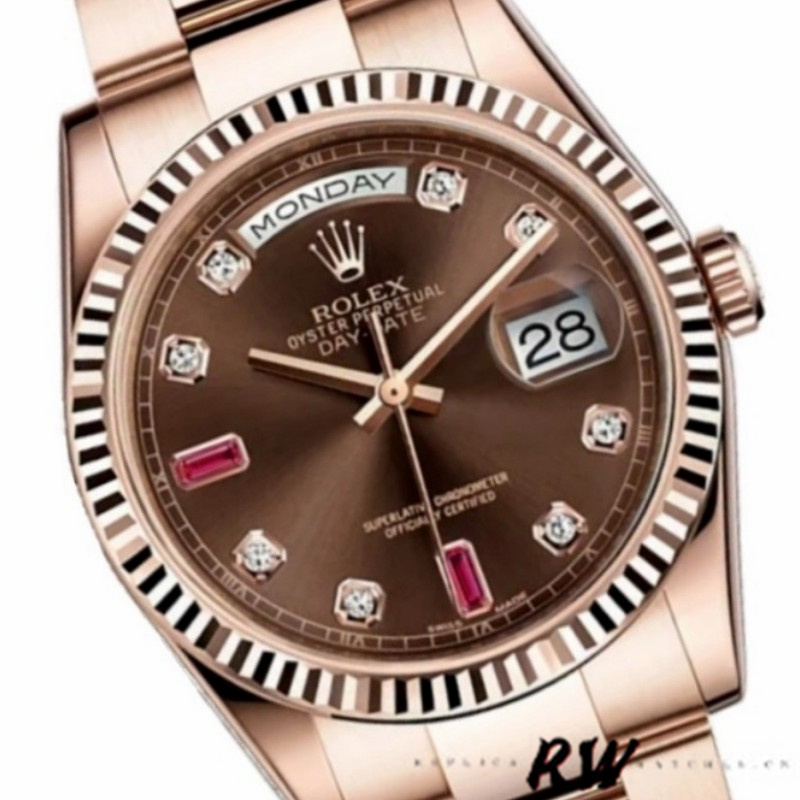 Rolex Day-Date 118235 Rose Gold Chocolate Diamond Dial 36mm Unisex Replica Watch