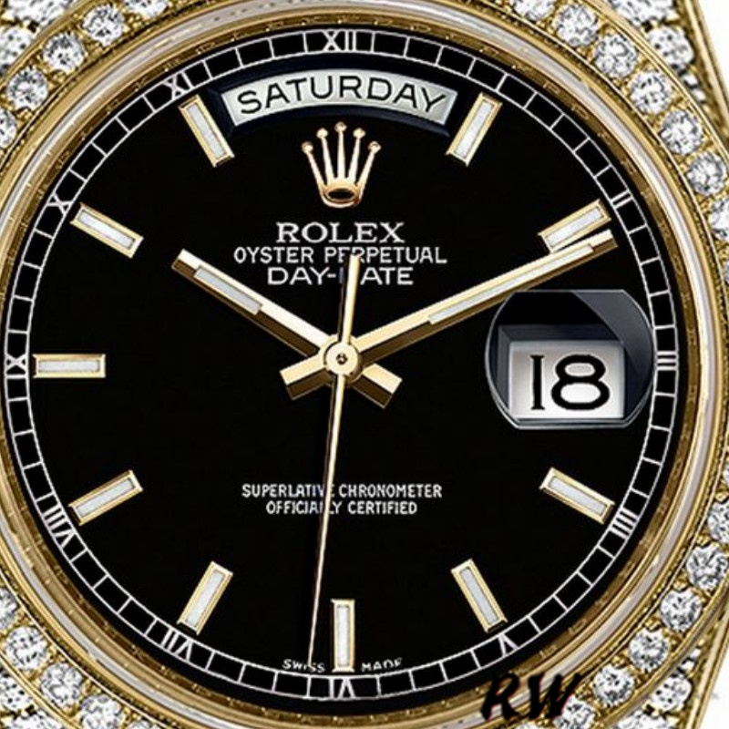 Rolex Day-Date 118388 Yellow Gold Black Index Dial 36mm Unisex Replica Watch - Replica Factory