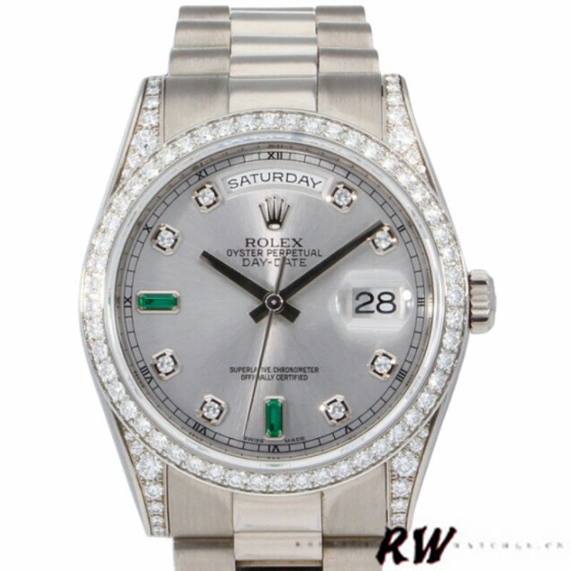 Rolex Day-Date 118389 White Gold Silver Dial 36MM Unisex Replica Watch - Replica Factory