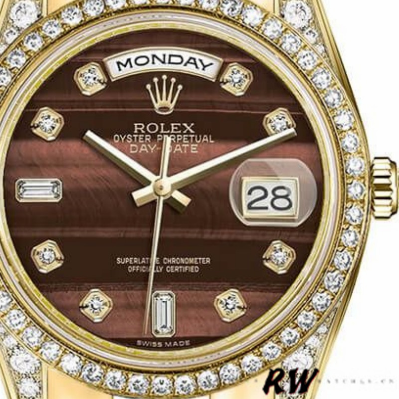 Rolex Day-Date 118388 Yellow Gold Bull's Eye Brown Dial 36mm Unisex Replica Watch - Replica Factory