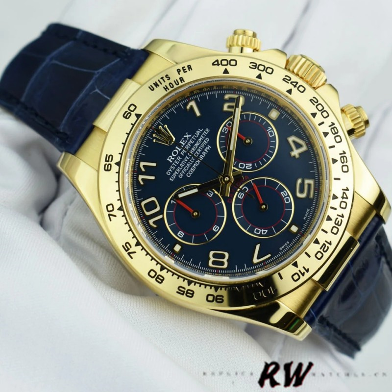 Rolex Cosmograph Daytona 116518 Leather strap Blue Dial 40mm Mens Replica Watch - Replica Factory