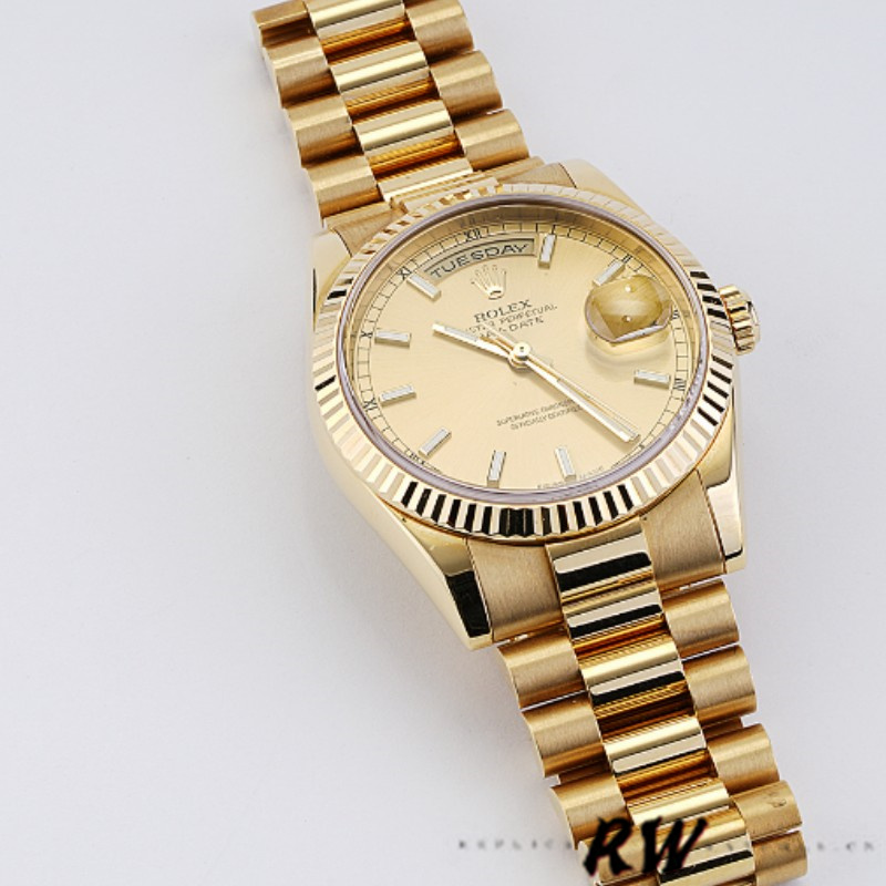 Rolex Day-Date 118238 Fluted Bezel Champagne Dial 36mm Unisex Replica Watch - Replica Factory