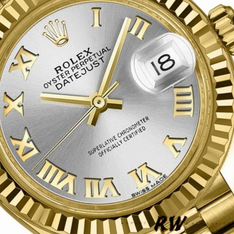 Rolex Datejust 279178 Silver Roman Dial Yellow Gold 28mm Lady Replica Watch - Replica Factory