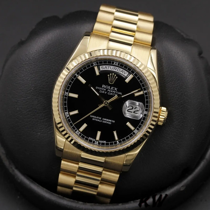 Rolex Day Date 118238 Black Dial Stainless Steel 36mm Mens Replica Watch - Replica Factory