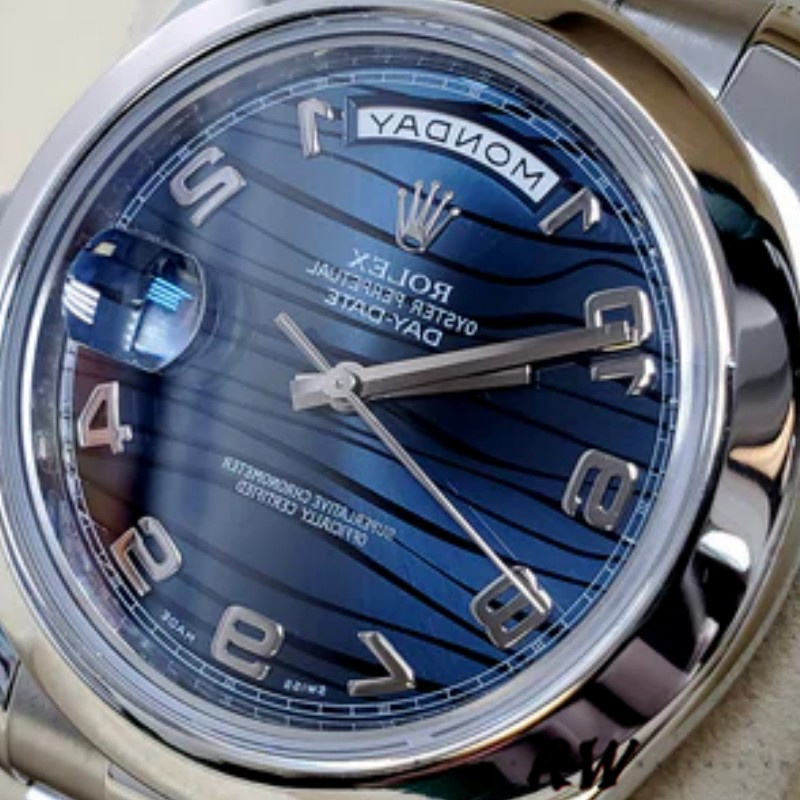Rolex Day-Date 218206 Wave Pattern Blue Dial Platinum 41MM Mens Replica Watch - Replica Factory