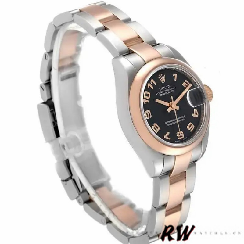 Rolex Datejust 179161 Stainless Steel and Everose Gold Concentric Circle Black Dial 26MM Lady Replica Watch - Replica Factory