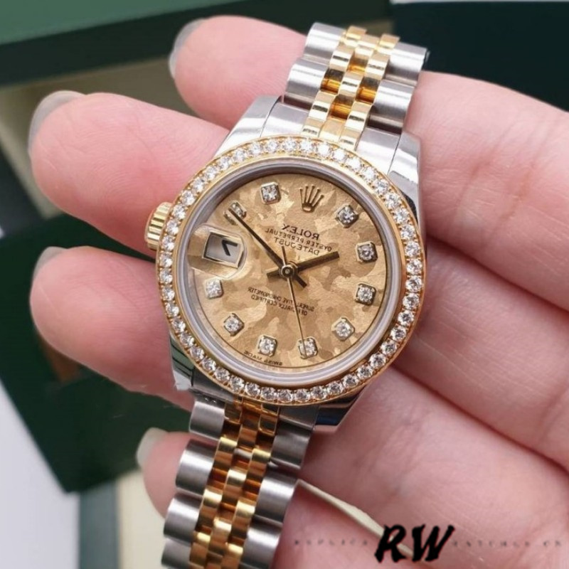 Rolex Datejust 179383 Crystal Gold Dust Champagne Dial 26MM Lady Replica Watch - Replica Factory
