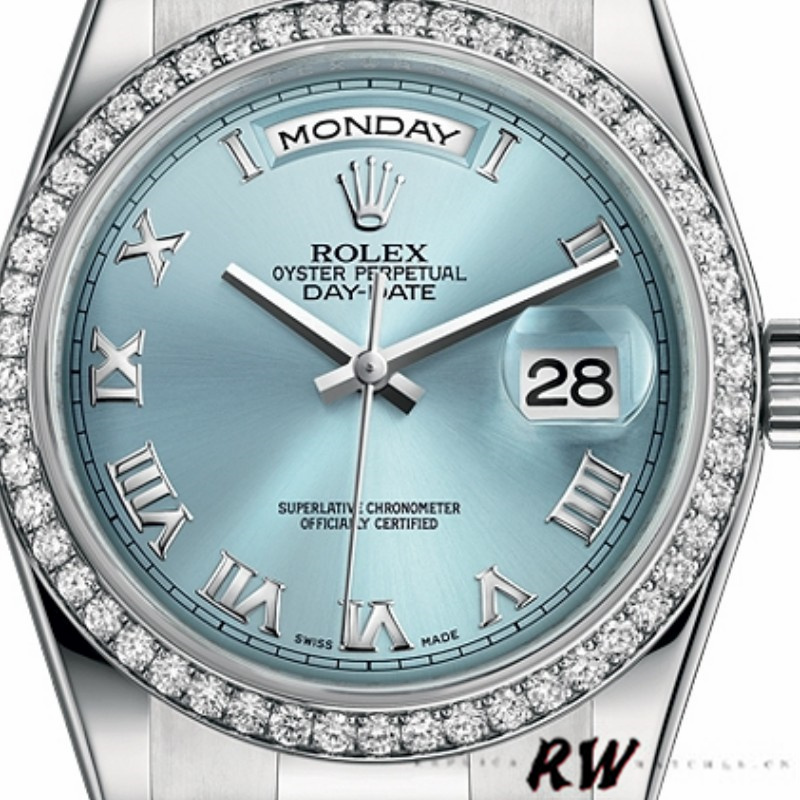 Rolex Day Date 118346 Roman Ice Blue Dial 36mm Unisex Replica Watch - Replica Factory