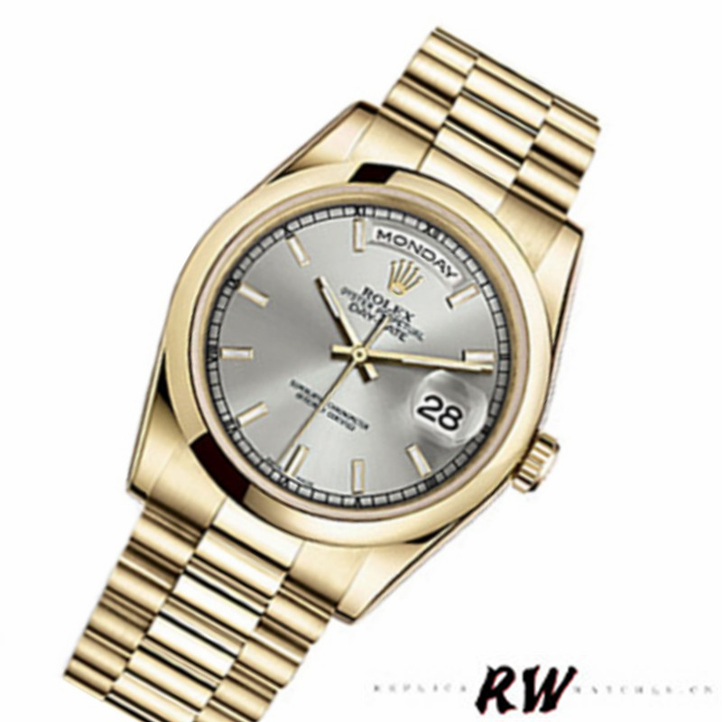 Rolex Day-Date 118208 Silver Dial Domed Bezel 36mm Unisex Replica Watch - Replica Factory