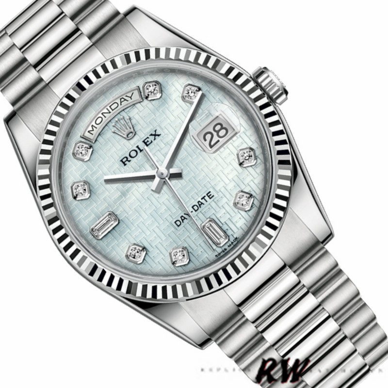 Rolex Day-Date 118239 Mother of Pearl White Dial Fluted Bezel 36mm Unisex Replica Watch - Replica Factory