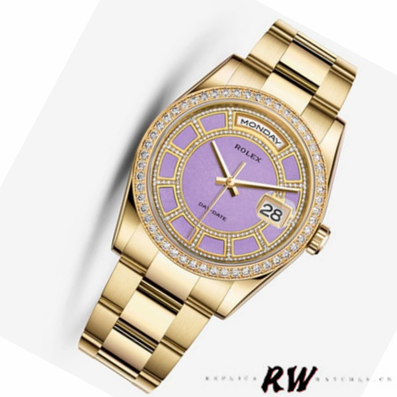 Rolex Day Date 118348 Lavender Jade Carousel Dial Yellow Gold 36mm Unisex Replica Watch - Replica Factory