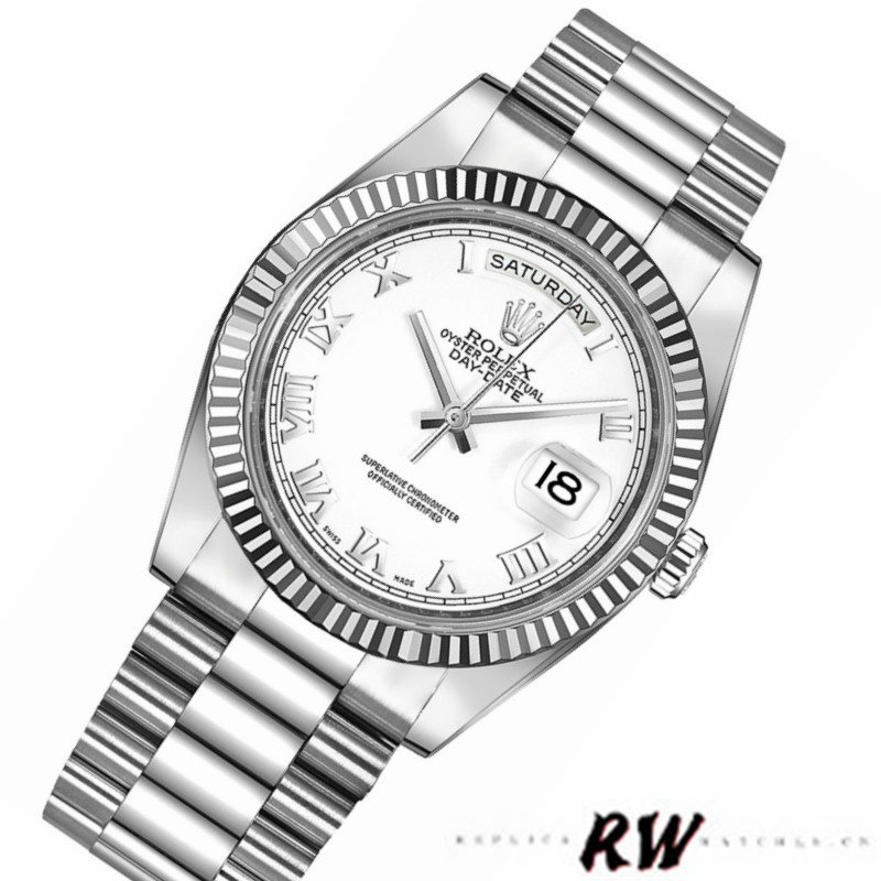 Rolex Day-Date 218239 White Roman Numerals Dial White Gold 41MM Mens Replica Watch - Replica Factory