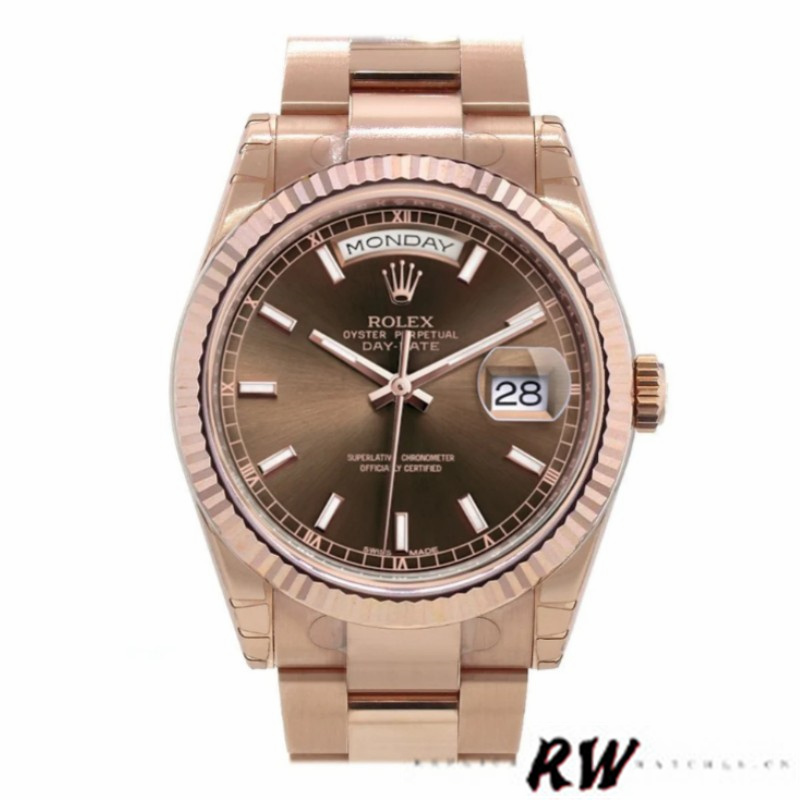 Rolex Day-Date 118235 Fluted Bezel Chocolate Dial 36mm Unisex Replica Watch - Replica Factory