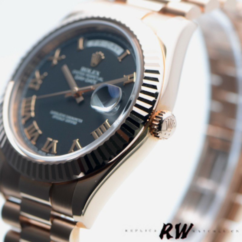 Rolex Day-Date 218235 Black Roman Numerals Dial Rose Gold 41MM Mens Replica Watch - Replica Factory