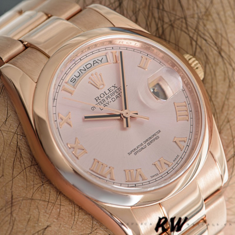 Rolex Day-Date 118205 Rose Gold Pink dial 36mm Unisex Replica Watch - Replica Factory