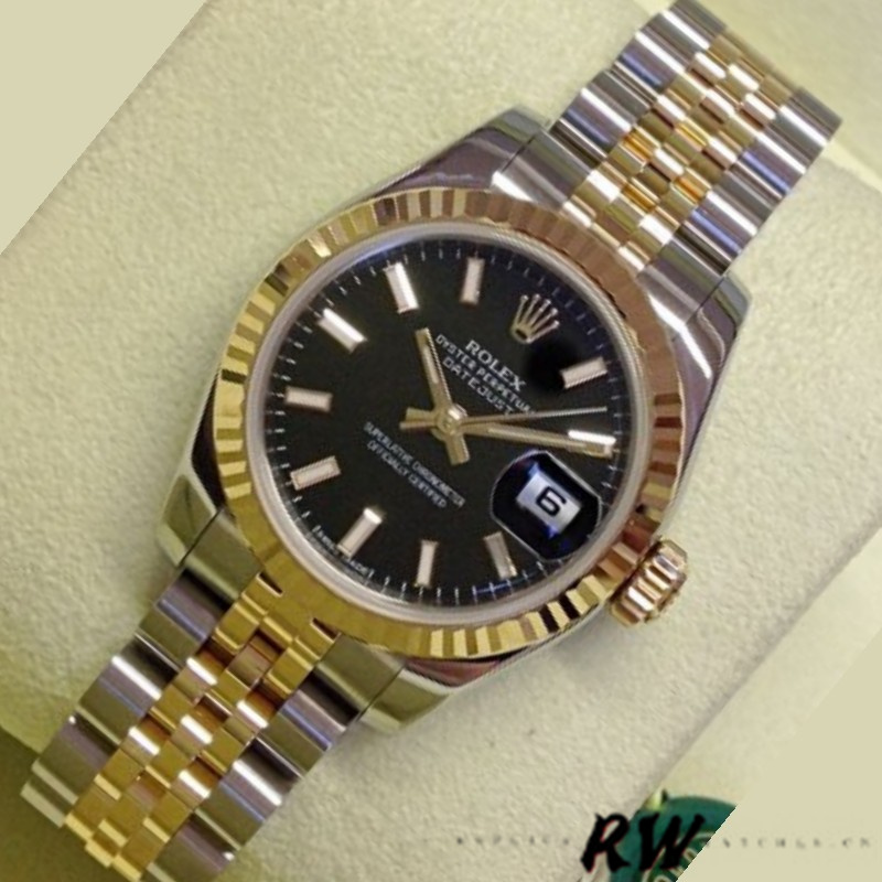Rolex Datejust 179173 Black Index Dial Fluted Bezel 26MM Lady Replica Watch - Replica Factory