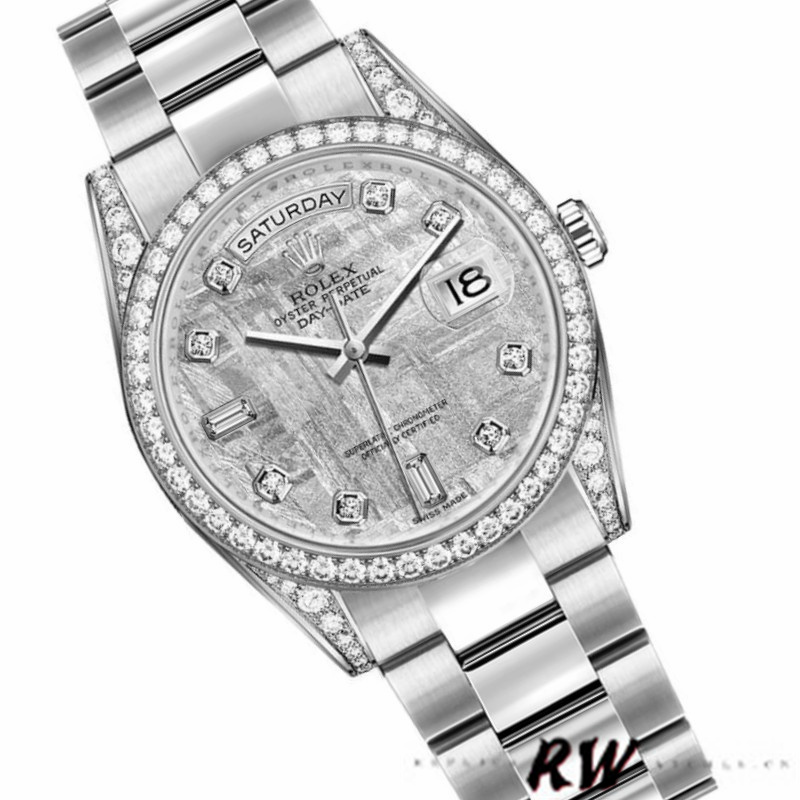 Rolex Day-Date 118389 White Gold Meteorite Grey Dial 36MM Unisex Replica Watch - Replica Factory