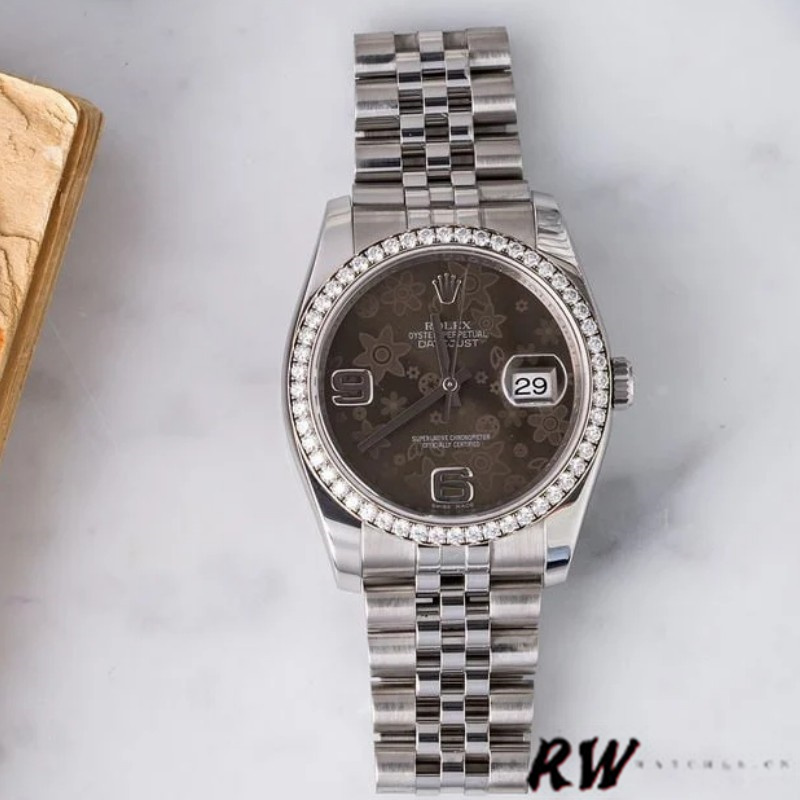 Rolex Datejust 116244 Stainless Steel Chocolate Floral Dial 36mm Unisex Replica Watch - Replica Factory