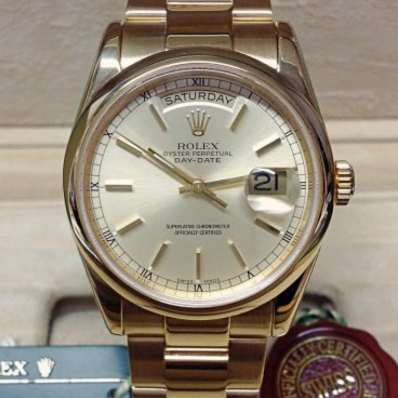 Rolex Day-Date 118208 champagne dial with gold indexes 36mm Unisex Replica Watch - Replica Factory