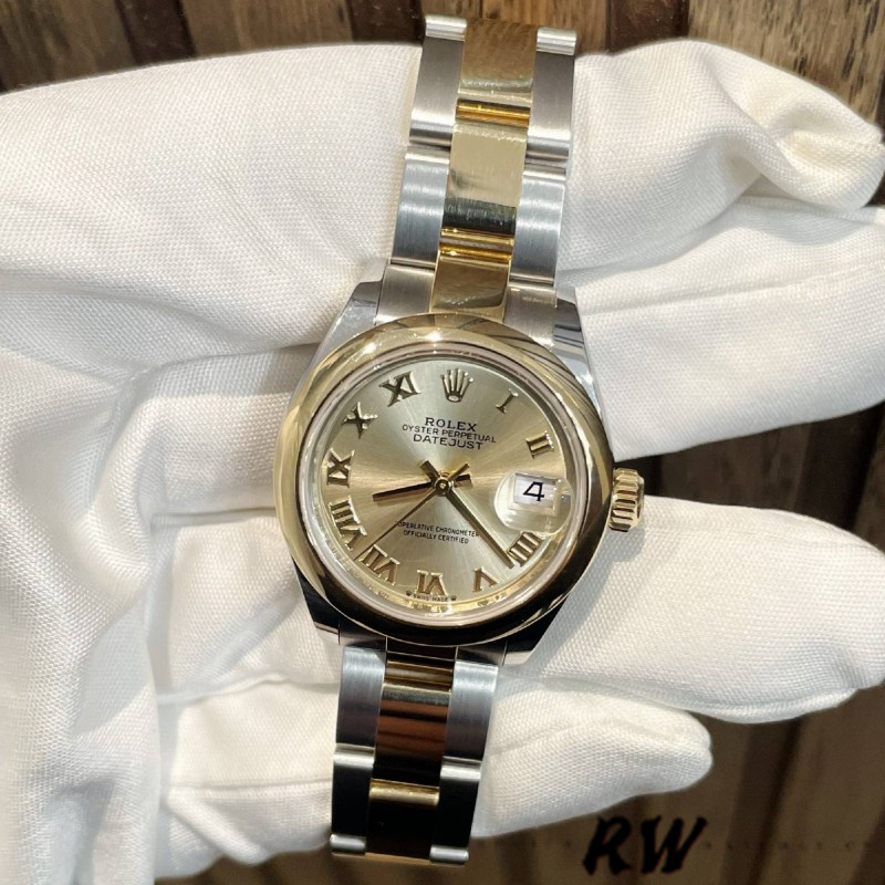 Rolex Datejust 279163 Champagne Roman Numeral Dial Domed Bezel 28mm Lady Replica Watch - Replica Factory