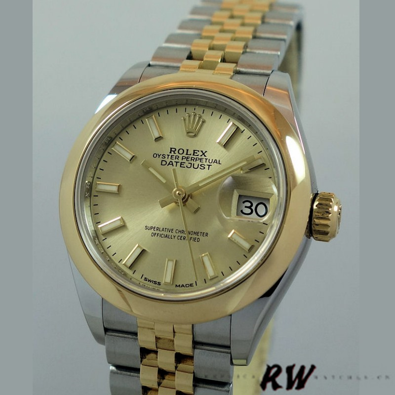 Rolex Datejust 279163 Champagne Index Dial Domed Bezel 28mm Lady Replica Watch - Replica Factory