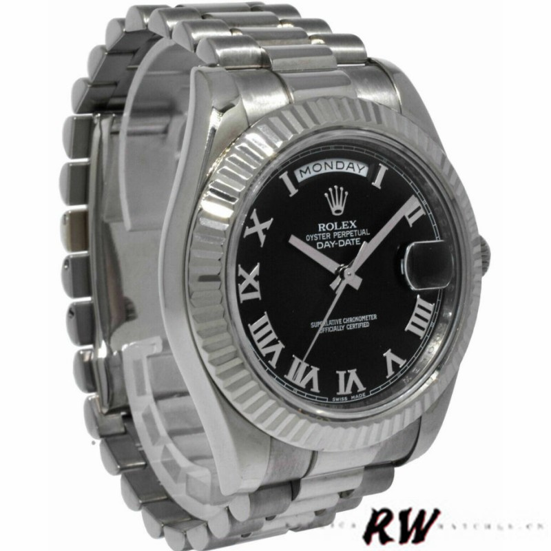 Rolex Day-Date 218239 Black Roman Numerals Dial White Gold 41MM Mens Replica Watch - Replica Factory