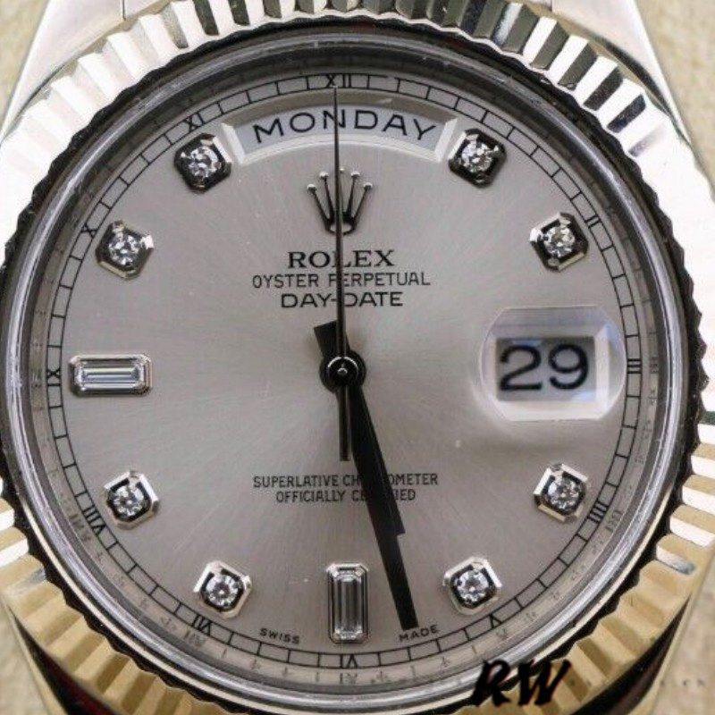 Rolex Day-Date 218239 Diamond Silver Dial White Gold 41MM Mens Replica Watch - Replica Factory