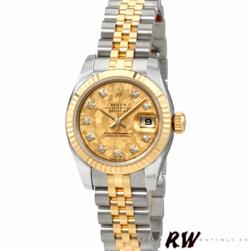 Rolex Datejust 179173 Crystal Champagne Dial Fluted Bezel 26MM Lady Replica Watch - Replica Factory