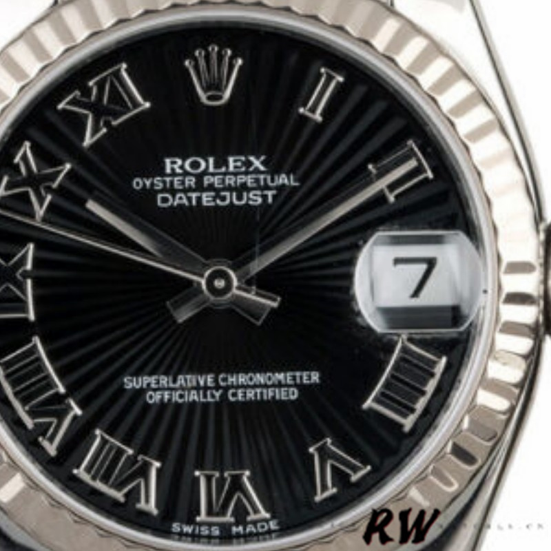 Rolex Datejust 179174 Sunbeam Black Roman Dial Fluted Bezel 26MM Lady Replica Watch - Replica Factory