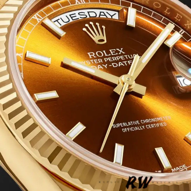 Rolex Day-Date 118238 Yellow Gold Index Cognac Dial 36mm Unisex Replica Watch - Replica Factory
