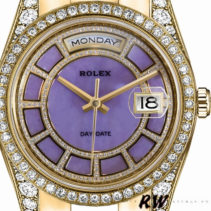 Rolex Day-Date 118388 Yellow Gold Lavender Purple Dial 36MM Unisex Replica Watch - Replica Factory