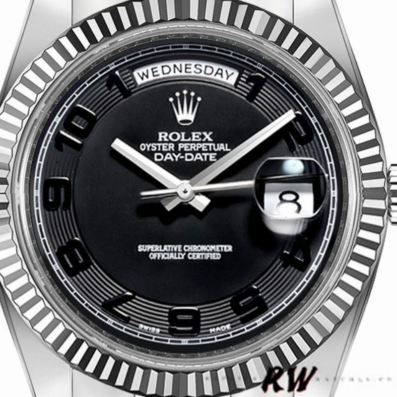 Rolex Day-Date 218239 Concentric Circle Black Dial White Gold 41MM Mens Replica Watch - Replica Factory