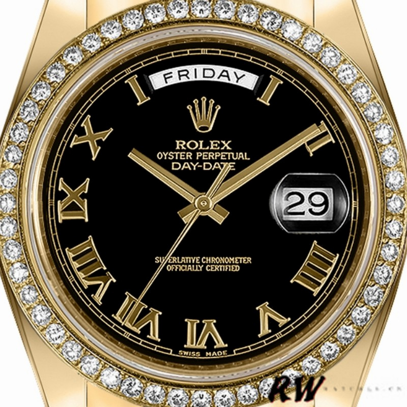 Rolex Day-Date 218348 Black Roman Dial 41MM Mens Replica Watch - Replica Factory