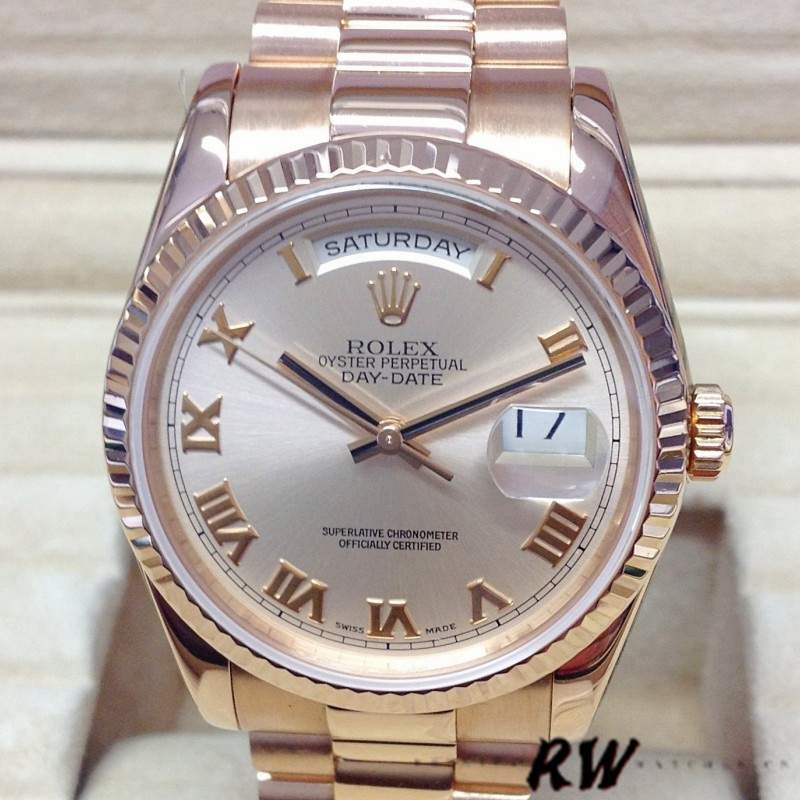 Rolex Day-Date 118235 Pink Roman Numeral dial 36mm Lady Replica Watch - Replica Factory