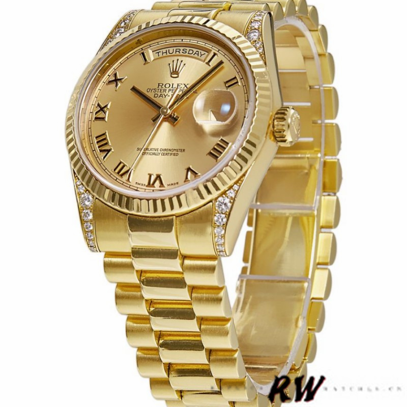 Rolex Day-Date 118338 Champagne Dial Roman Numerals 36mm Unisex Replica Watch - Replica Factory